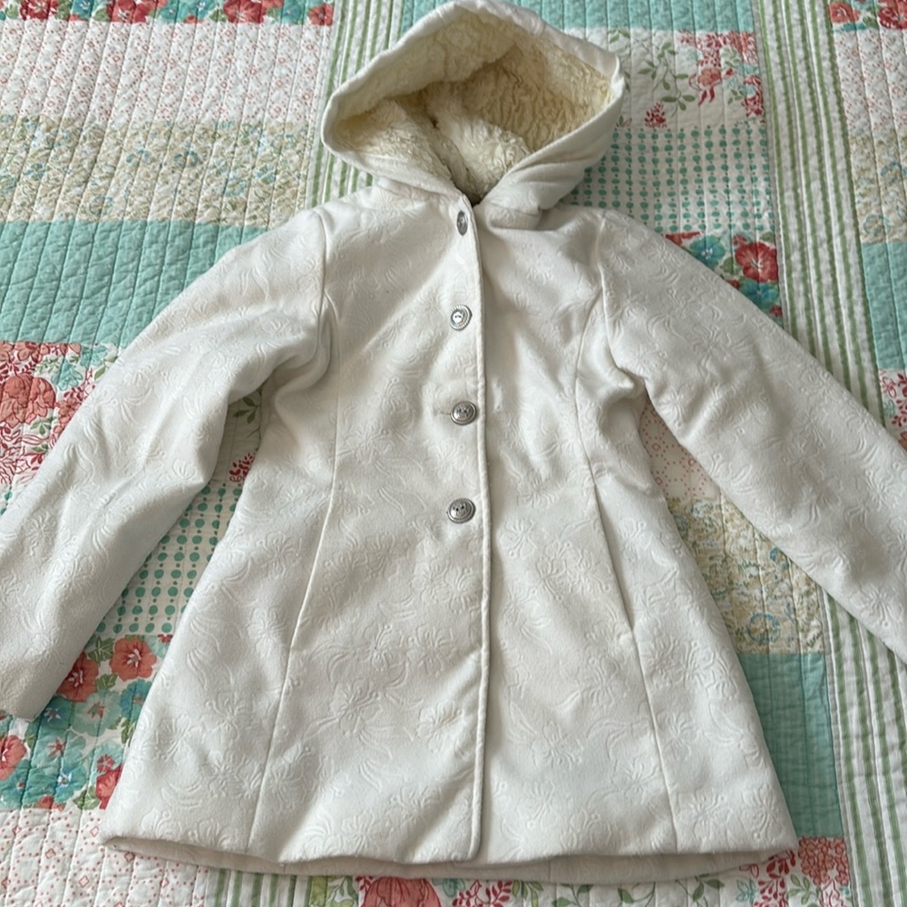 Ivory, embossed floral winter coat